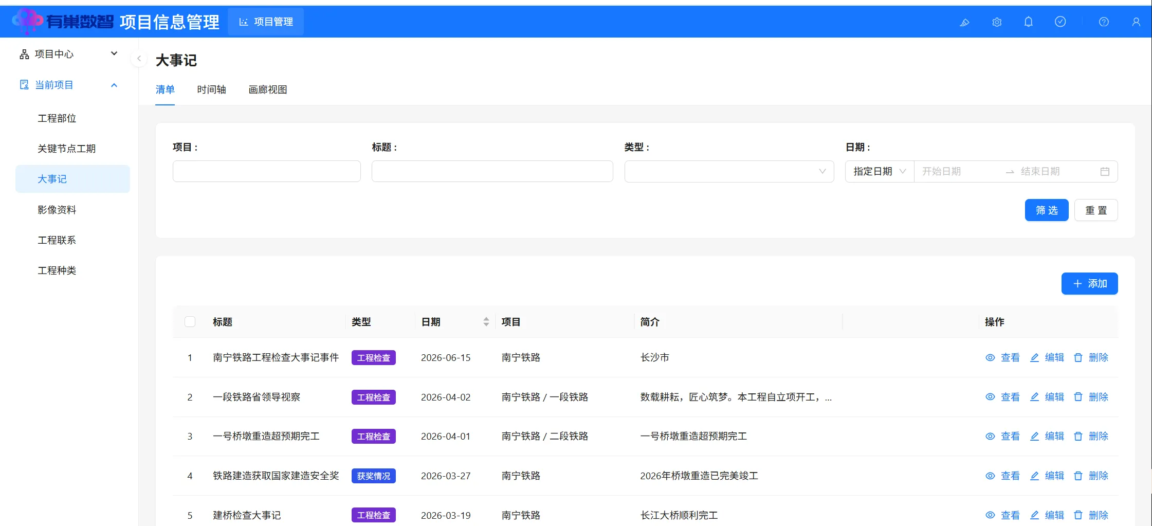 大事记清单