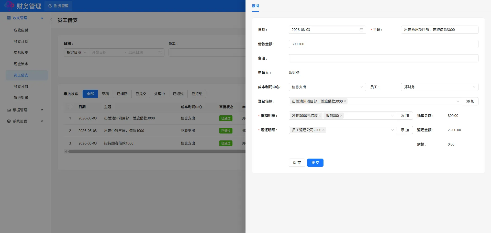 员工借支报销